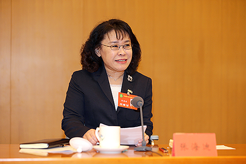 圖為中國殘聯主席張海迪出席會議并講話